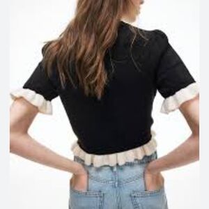 H&M Black Sweater with Cream Ruffle Accents